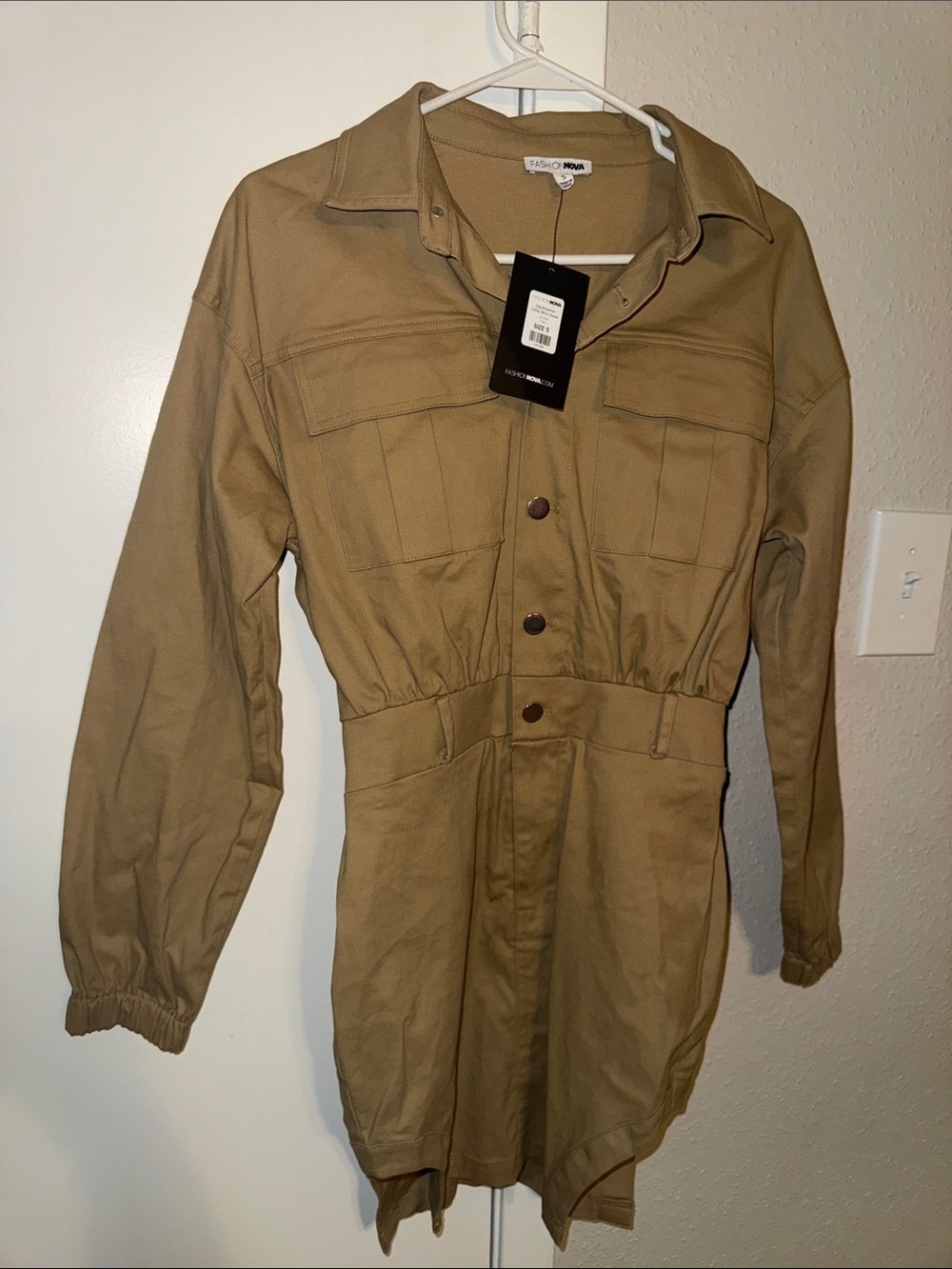 Fashion Nova Shirtdress Jacket in Tan